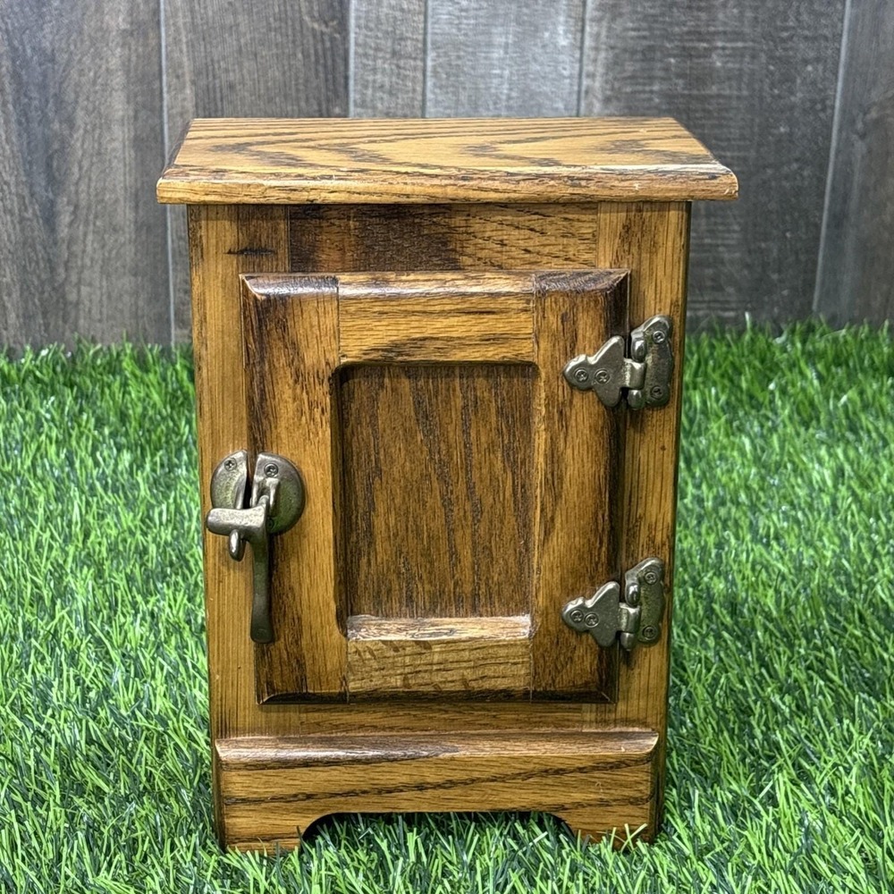 Vintage Oak Icebox Style Cabinet Nightstand Brass Hardware Rustic